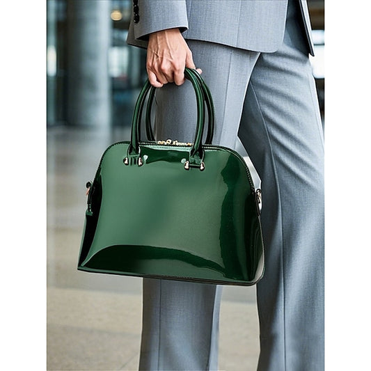 Women's Elegant Patent Shiny Tote Green Leather - Bag
