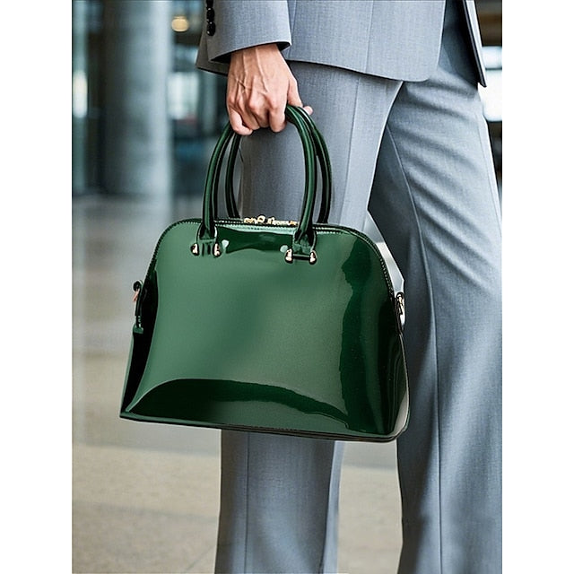 - Patent Green Women's Elegant Bag Shiny Leather Tote