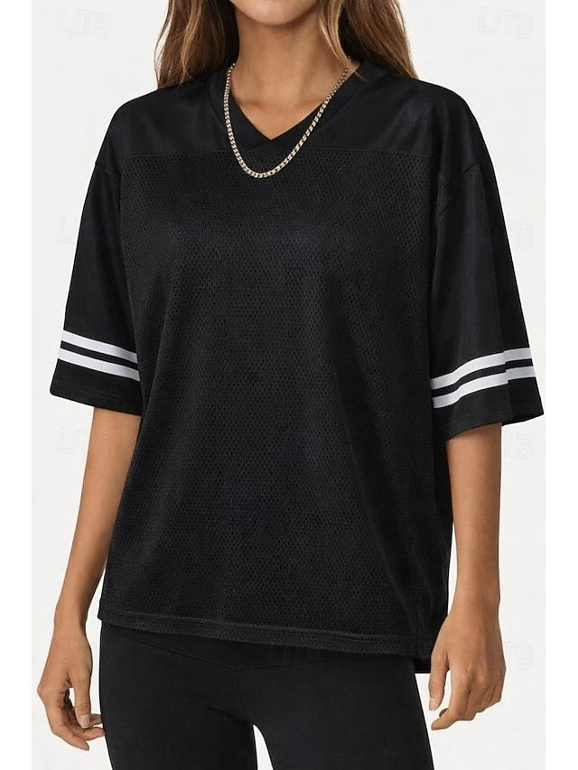 Women's Oversized Sports T-Shirt Y2K Color Block Cut Out