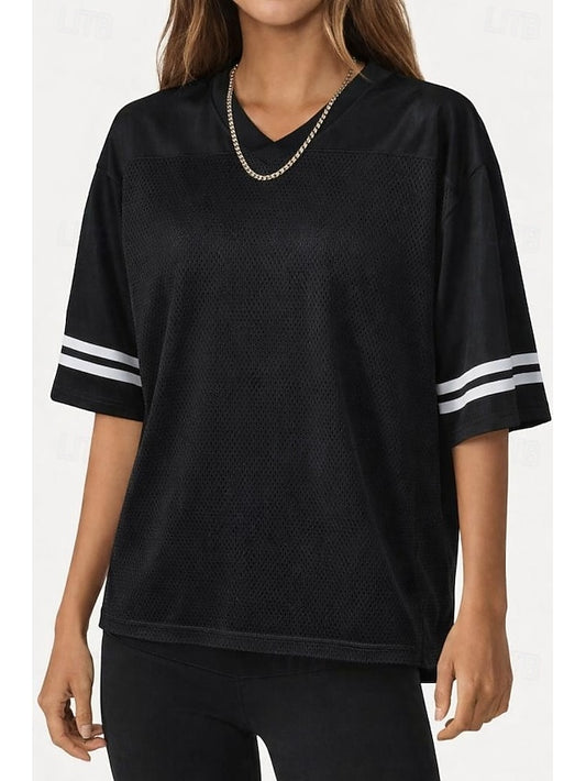 Women's Oversized Sports T-Shirt Y2K Color Block Cut Out
