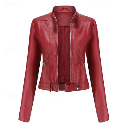 Faux Zipper Jacket Pocket Leather Women's Comfortable