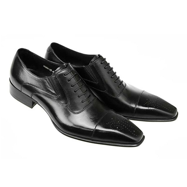 Black Oxford Leather Classic Cap Faux Men's Shoes
