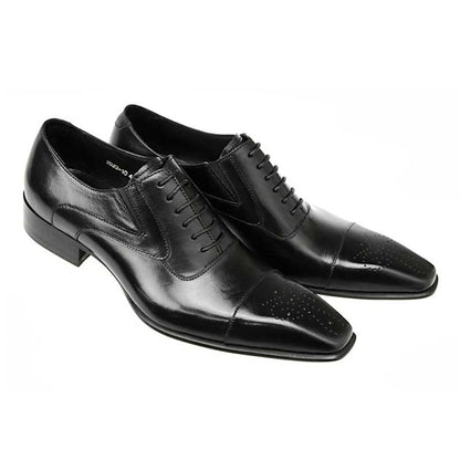 Black Oxford Leather Classic Cap Faux Men's Shoes