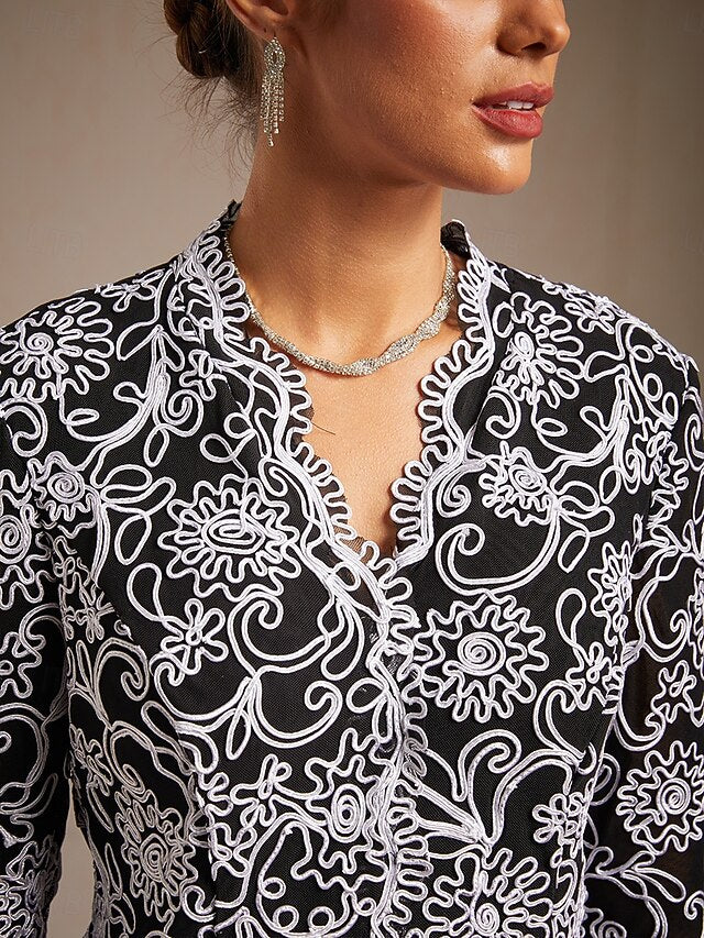 Women's Dressy Tops Floral Paisley Embroidered Elegant 3/4