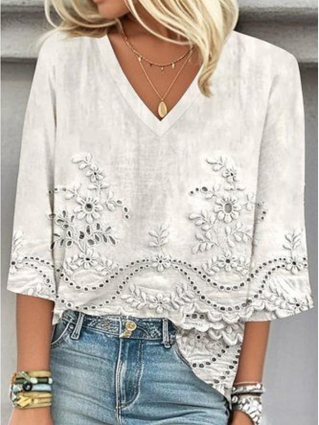 Women's Blouse Button Down Floral Graphic Elegant Stylish