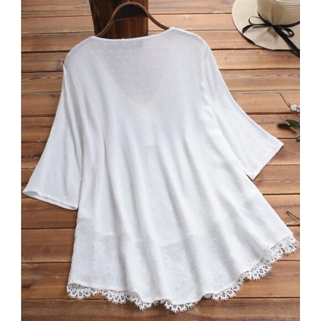 Women's Shirt Lace Shirt Blouse Eyelet top Lace Buttons