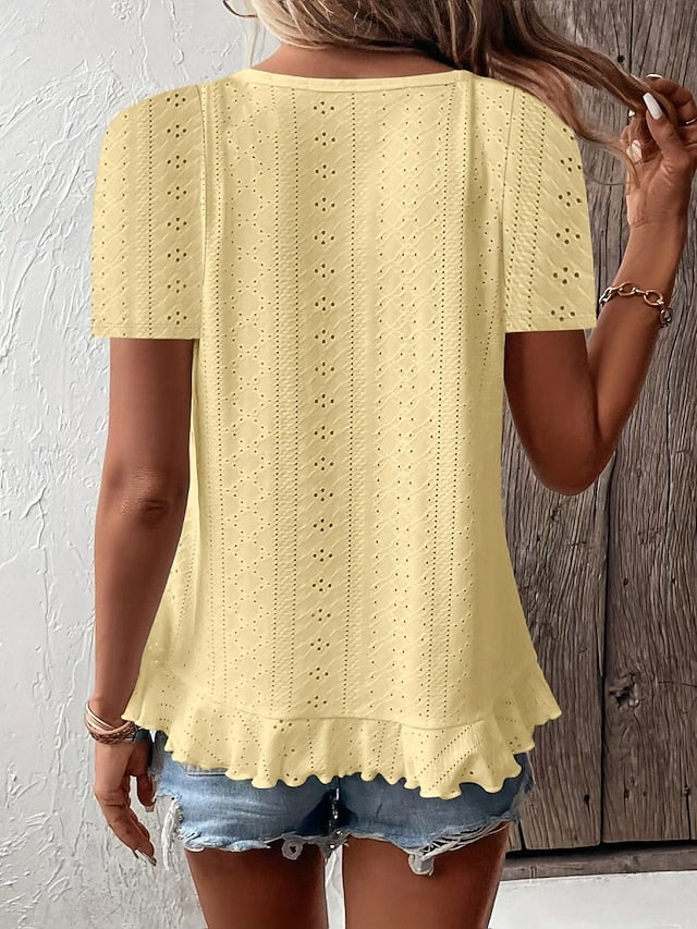 Women's T Shirt Solid Color Plain Basic Casual Short Sleeve