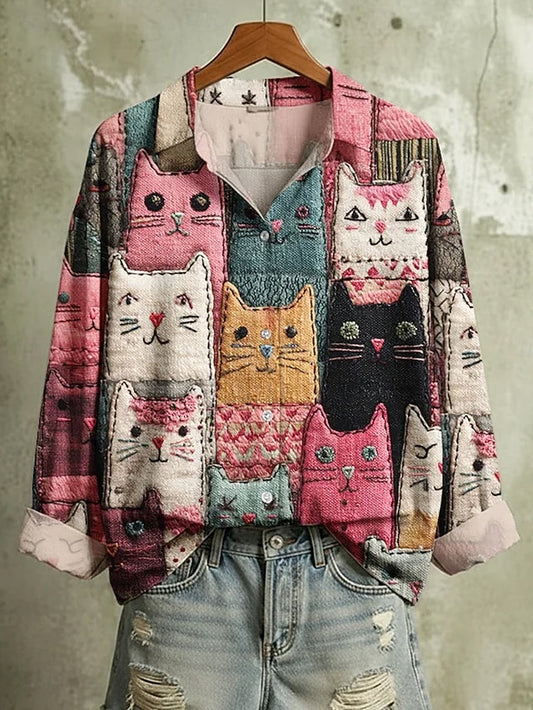 Women's Shirt Blouse Patchwork Buttons Print Graphic Animal