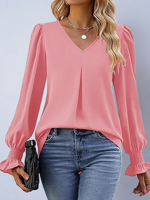 Women's Shirt Satin Shirt Blouse Plain Stylish Basic