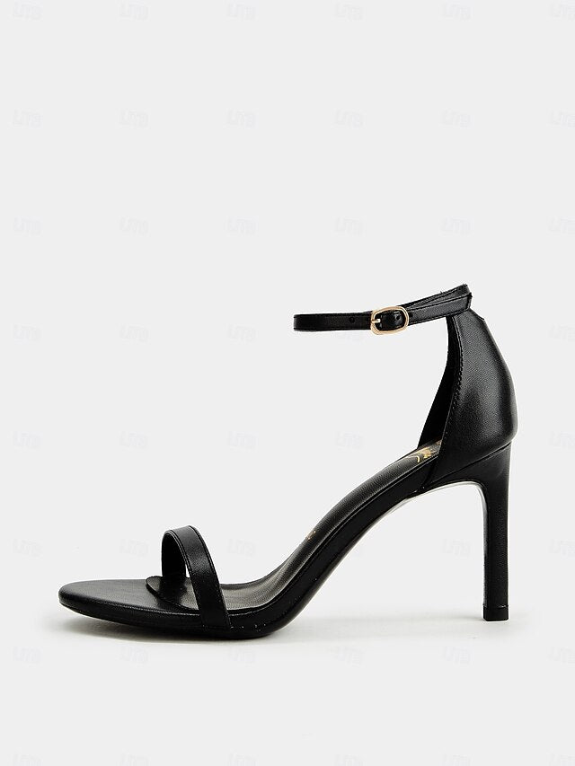 Ankle Strap Open-Toe Women Black Stiletto Elegant - Sandals for