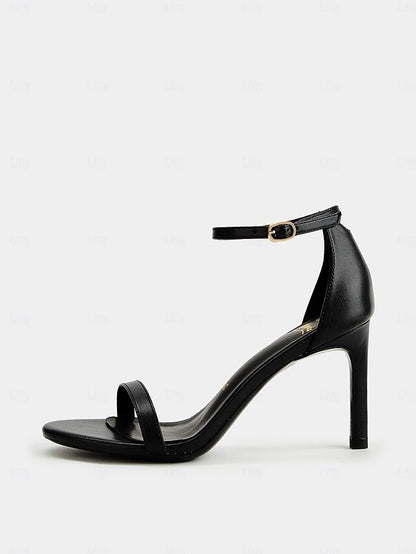 Ankle Strap Open-Toe Women Black Stiletto Elegant - Sandals for