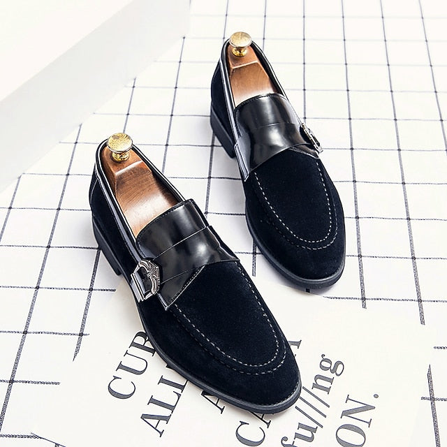 Men's Leather Metal and Loafers Suede Strap with Patent
