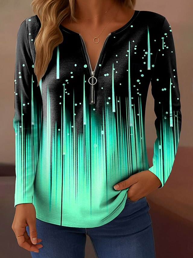 Women's T Shirt Zipper Print Ombre Graphic Abstract Elegant