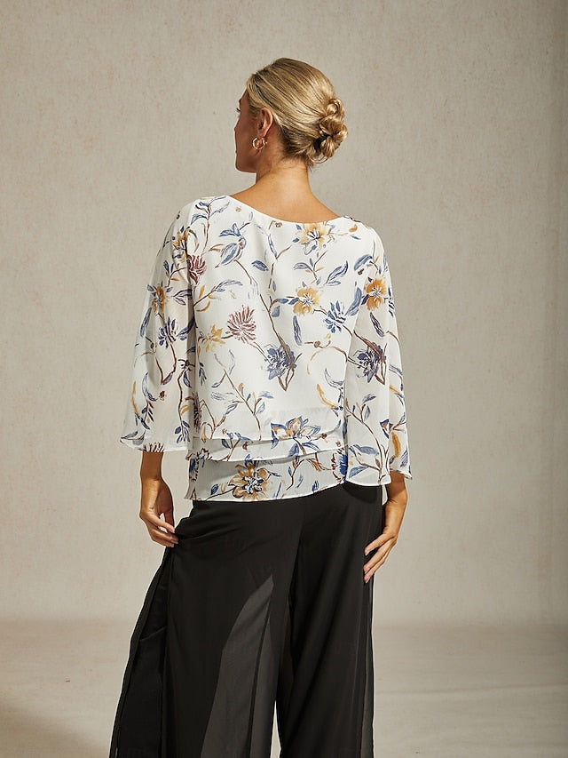Women's Blouse Floral Print Layered Bell Sleeves Loose Fit