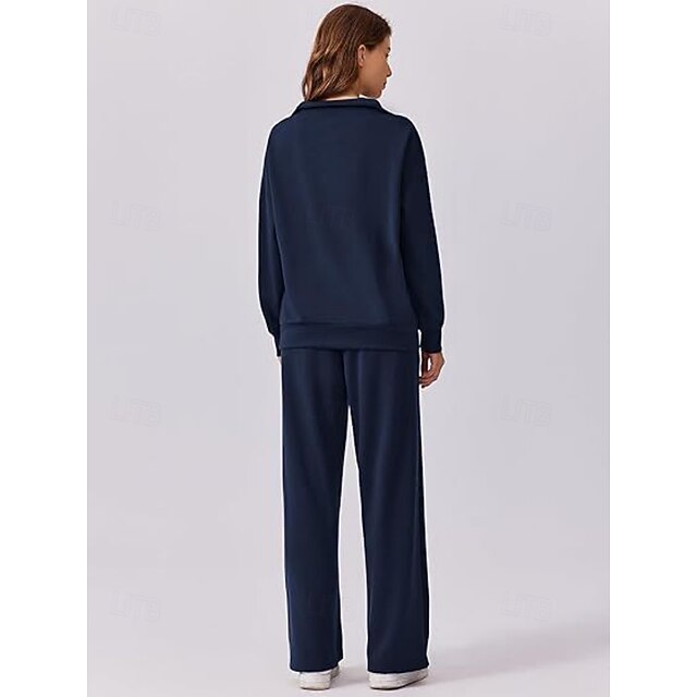 Women's Pants Sets Long Sleeve V Neck Solid Color