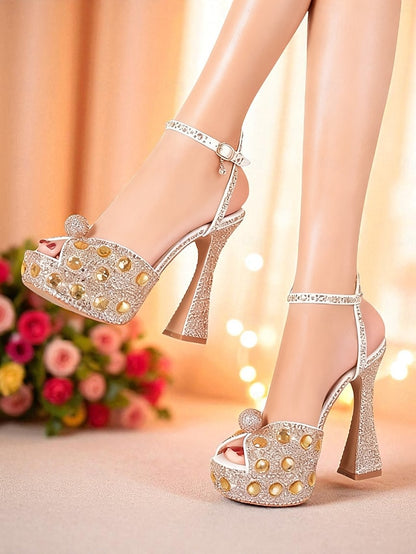 with Women's Rhinestone Platform Matching Sandals High Heel