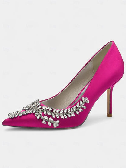 Women's Heels Rhinestone-Embellished Stiletto Satin –