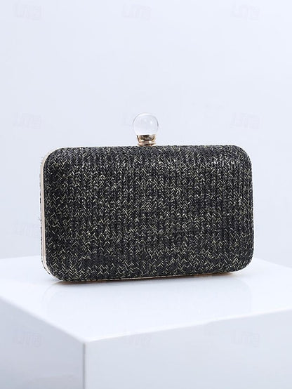 - with Clutch Purse Stylish Pearl Elegant Straw Clasp