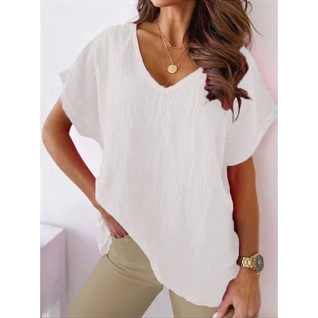 Women's Cotton Linen Shirts Solid Color Plain Elegant