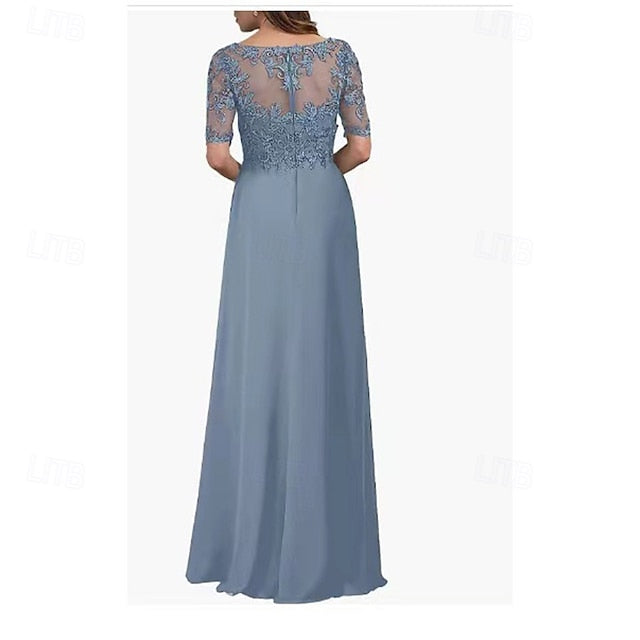 Elegant Neck Simple Mother V Bride of Dress the A-Line
