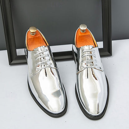 Gold – for Lace-Up Sleek Shoes Leather Men Patent Shiny