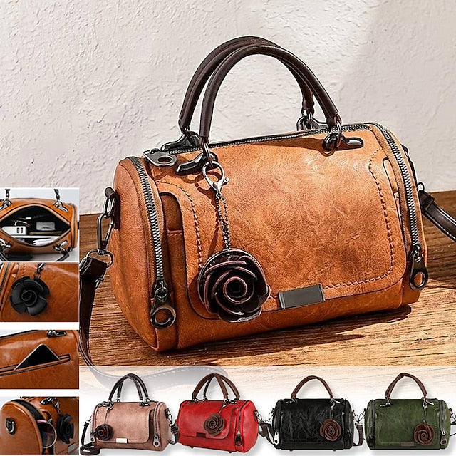 Handbag Vintage-Style Faux Leather Floral Women's with