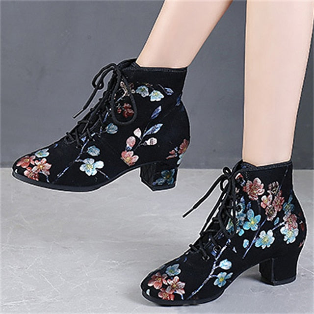 Black Comfortable for Lace-up Women Shoes – Floral Dance Low