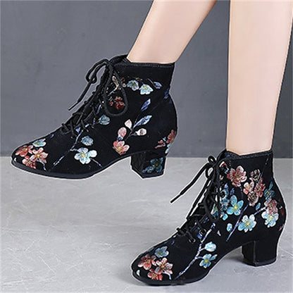 Black Comfortable for Lace-up Women Shoes – Floral Dance Low