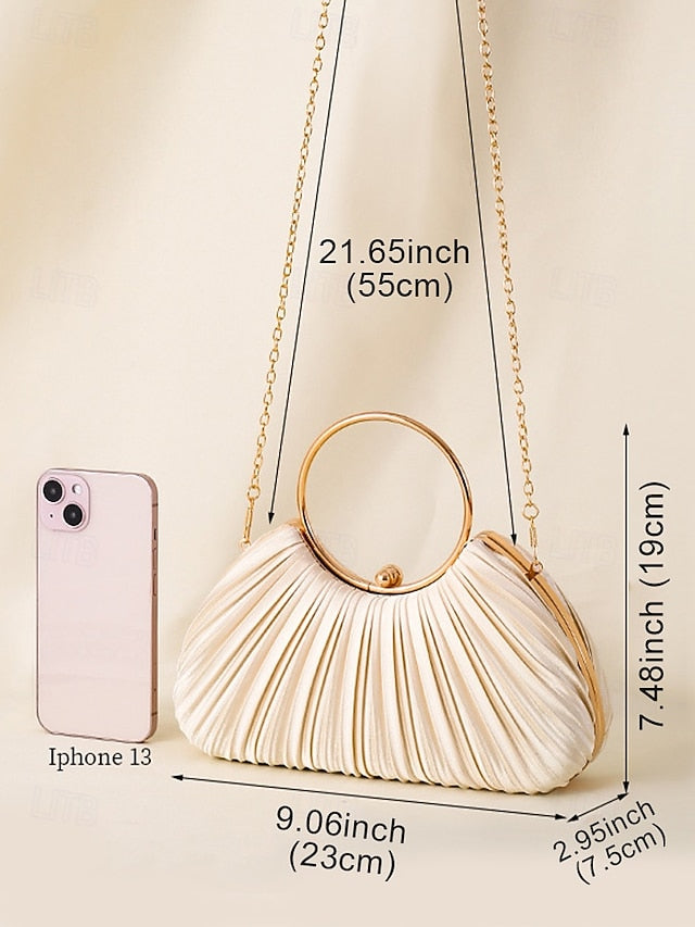 Gold Clutch Velvet Handle with Pleated - Elegant Ring Green