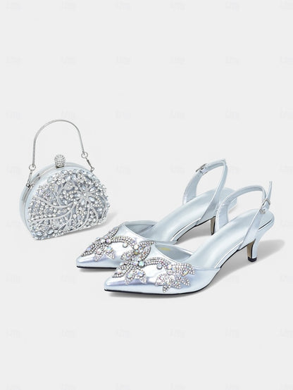 Embellished with Heels Slingback – Matching Gold Handbag