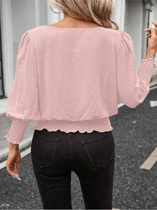 Women's Blouse Dressy Tops Ruched Patchwork Solid Color