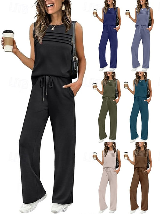 Women's Camis Pants Sets Bolero Top Sleeveless Crew Neck