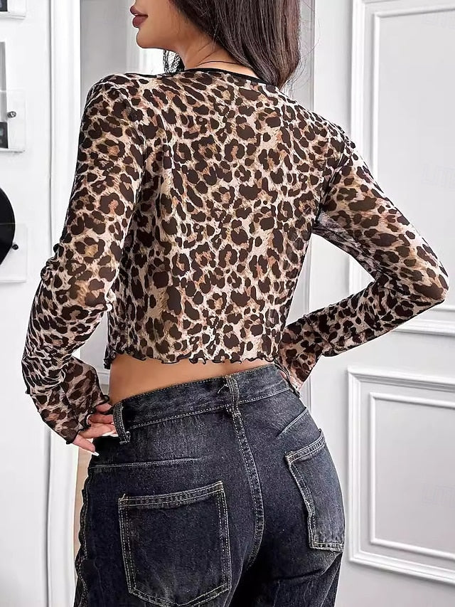 Women's Wrap Crop Top Sexy Long Sleeve V Neck Crop Tops
