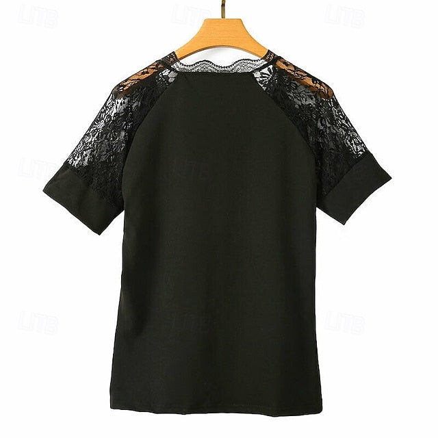 Women's Blouse Lace Trim Plain Elegant Vintage Stylish