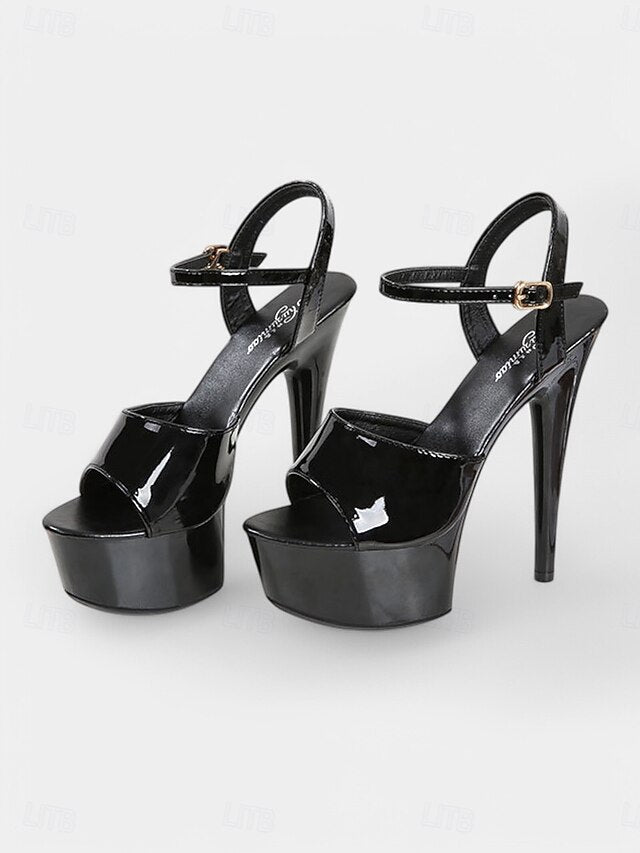 Women Platform for Sandals Toe Leather Red Patent Peep -