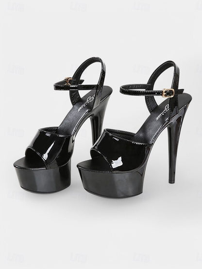 Women Platform for Sandals Toe Leather Red Patent Peep -