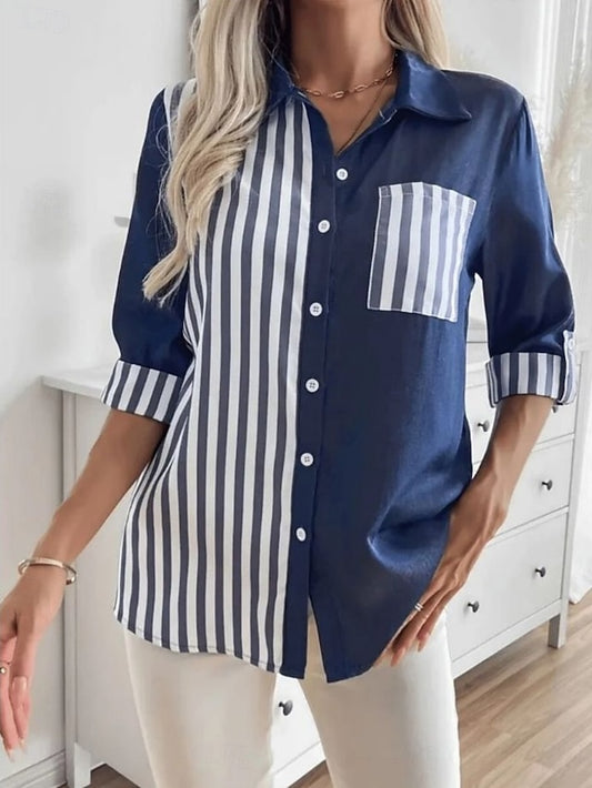 Women's Shirt Pocket Buttons Print Plaid Stylish Modern