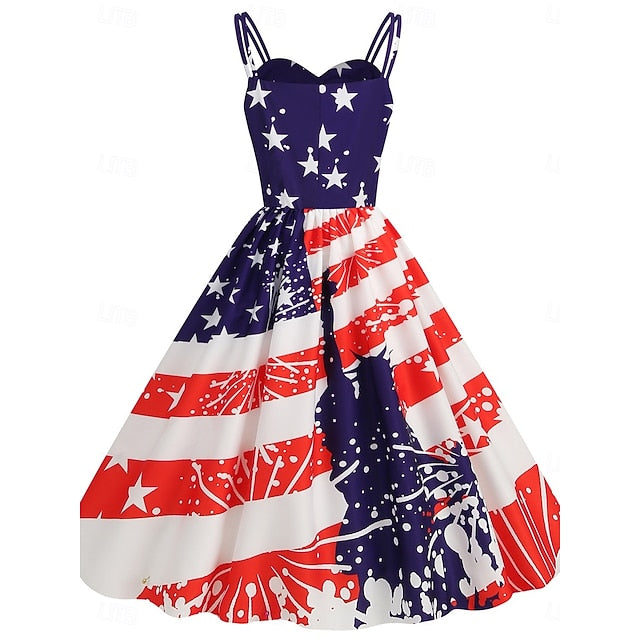 Women's Patriotic  Mini Dress A Line Dress Slip Dress Off