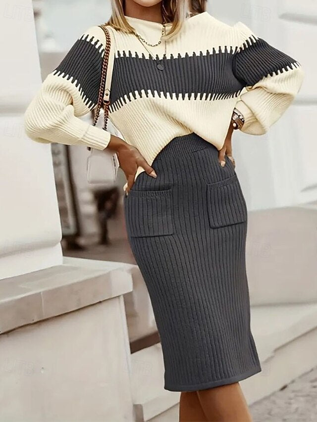 Women's Skirt Sets Bolero Top Long Sleeve Round Neck Solid