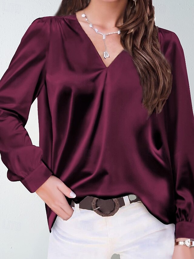Women's Shirt Elegant Dressy Satin Top Ruched Plain Modern