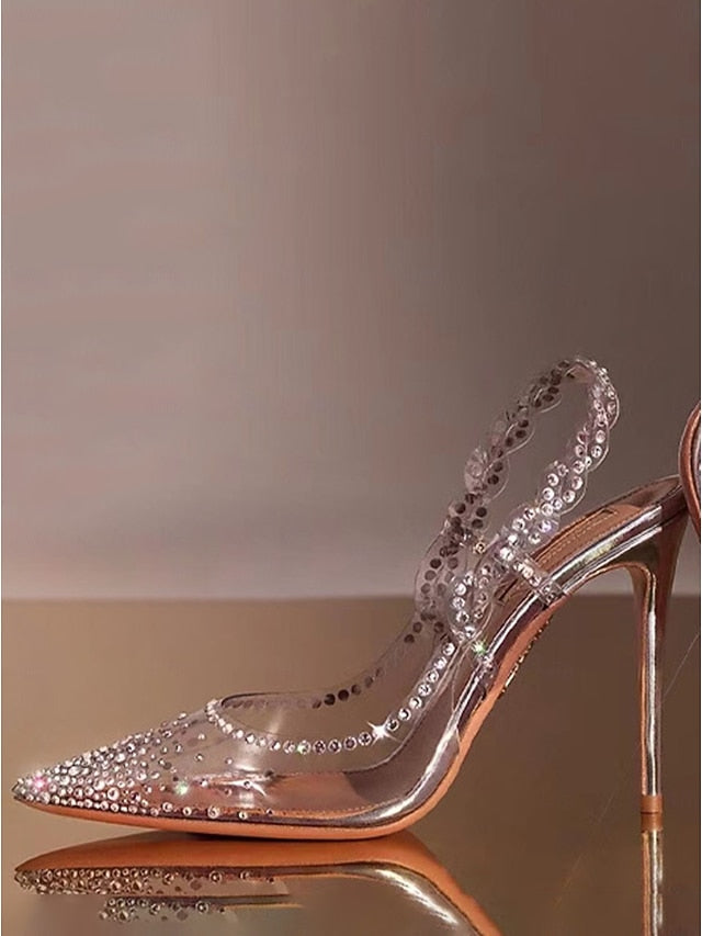 Clear Pointed Rhinestone with Women's Toe Heels Slingback