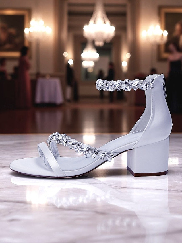 Satin Heel Block Sandals - Purple Women's Crystal