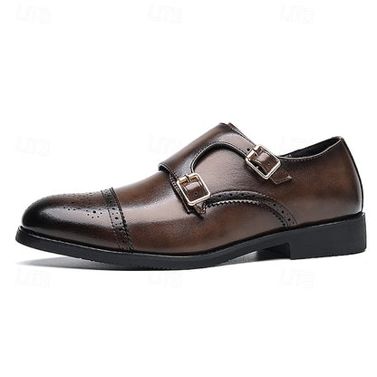 Faux Shoes Double Strap Brown with Monk Leather Men's