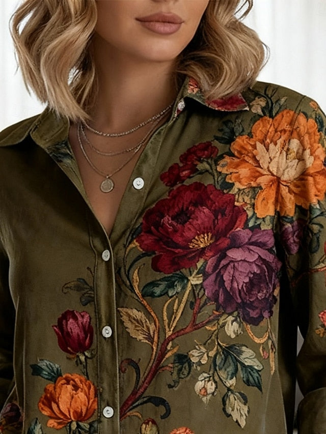 Women's Shirt Buttons Print Floral Elegant Stylish Casual
