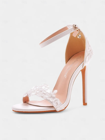 with Stiletto Heels Ankle White Strap Lace Wedding Women's