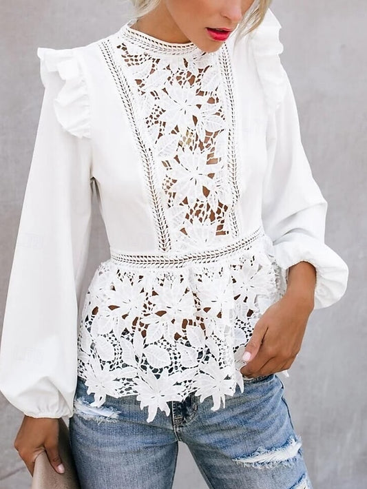 Women's Shirt Blouse Lace Tops Long Sleeve Tops Lace Plain