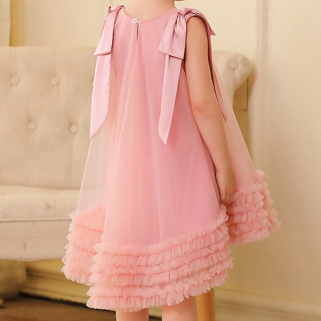 Floral Girls' Sleeveless Color Dress Party Solid Kids