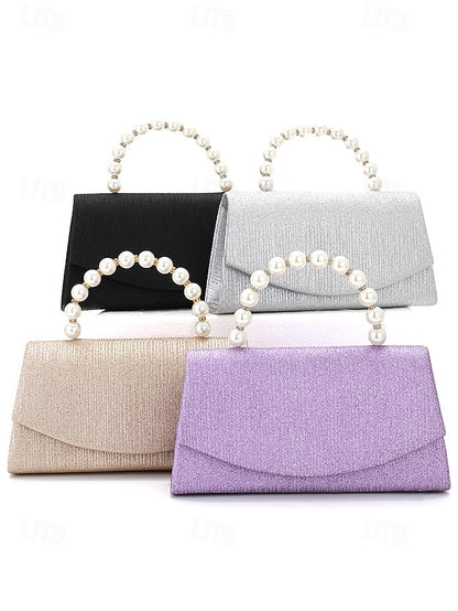 Handle Bag Purple Clutch Pearl with Glitter Women's –