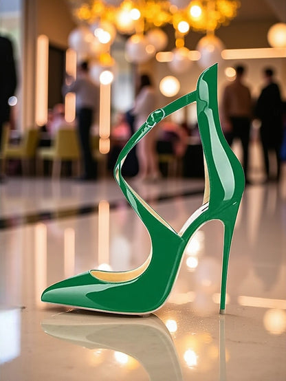 Stiletto Women's Patent Strappy Heels - Purple Leather