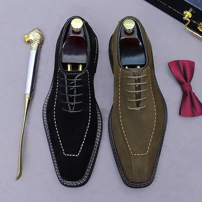 Cowhide Suede Derby Genuine Men's Shoes Leather - Classic